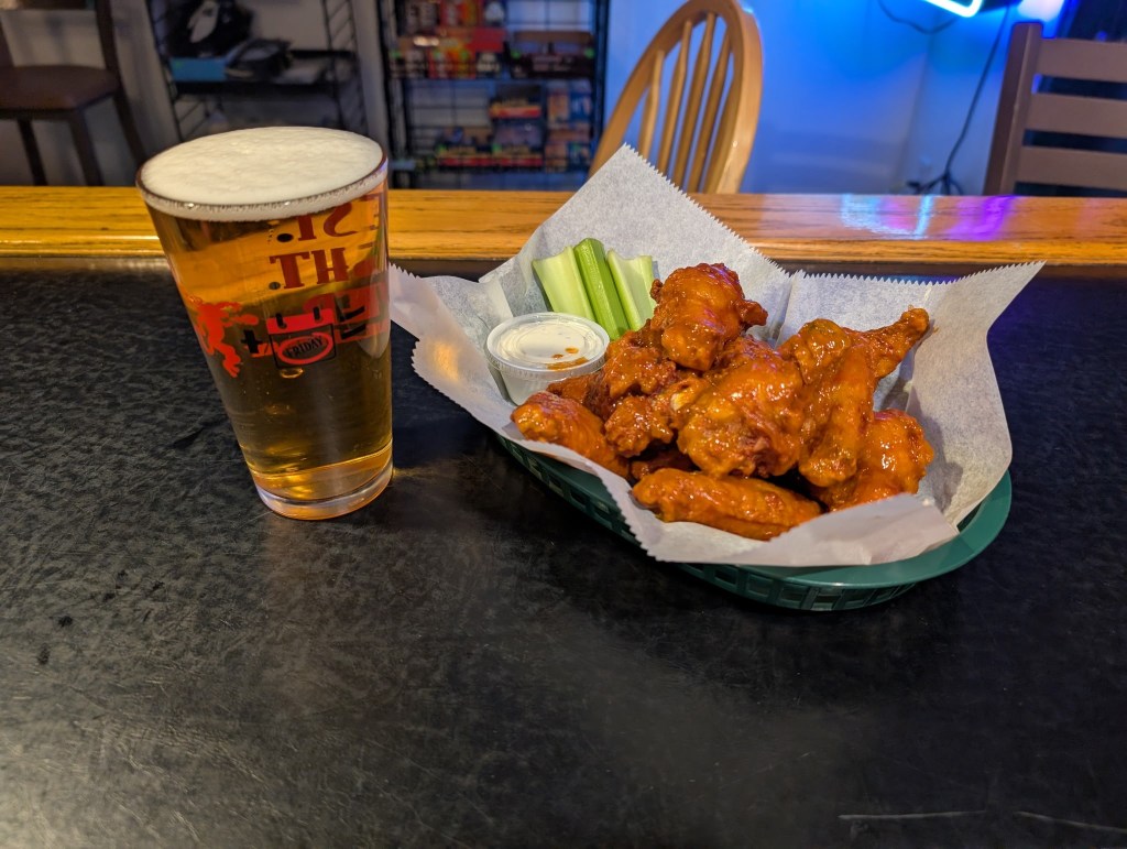 Beer and basket of hot wings